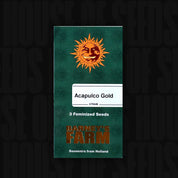 Grünes Barney’s Farm Samenpaket „Acapulco Gold (3 feminisierte Samen)“ mit orangefarbenem Sonnenlogo, goldenem Branding und Aufschrift „Souvenirs from Holland“