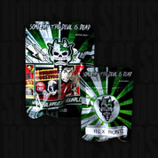 Devil’s Harvest RLX Runtz Verpackung vorne und hinten, mit Comic-Totenkopf und Schriftzug und grün-weißem Sonnenschliff-Design