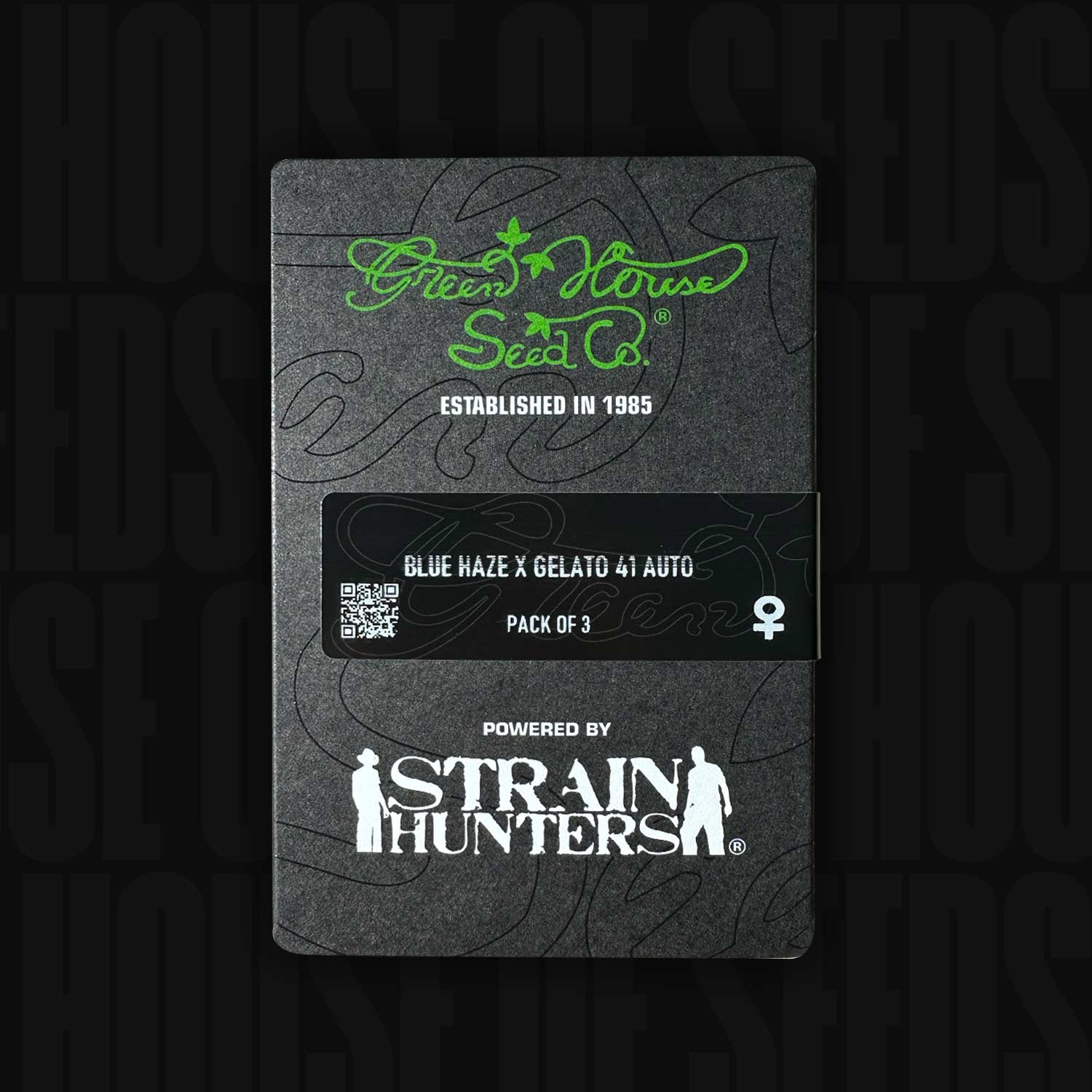 Dunkles Green House Seeds Päckchen für Blue Haze x Gelato 41 Auto mit Produktinfos