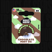 Holy Hemp Verpackung Chocolate Mint OG Auto mit 3 Samen im Blister, grün-braun gestreifter Hintergrund