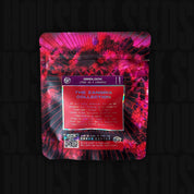 Rote-violette Gridlock Verpackung von Wizard Trees mit QR-Code, „True OG × Zangria“ und Produktdetails in Weiß und Rot